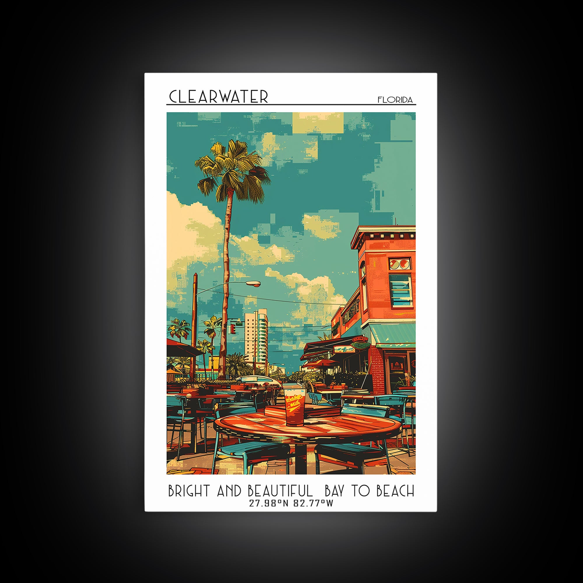Clearwater Travel Poster, Framed Canvas Print, Travel Prints, Landscape Art, City Art Print, Minimalist Poster, Watercolor Cityscape
