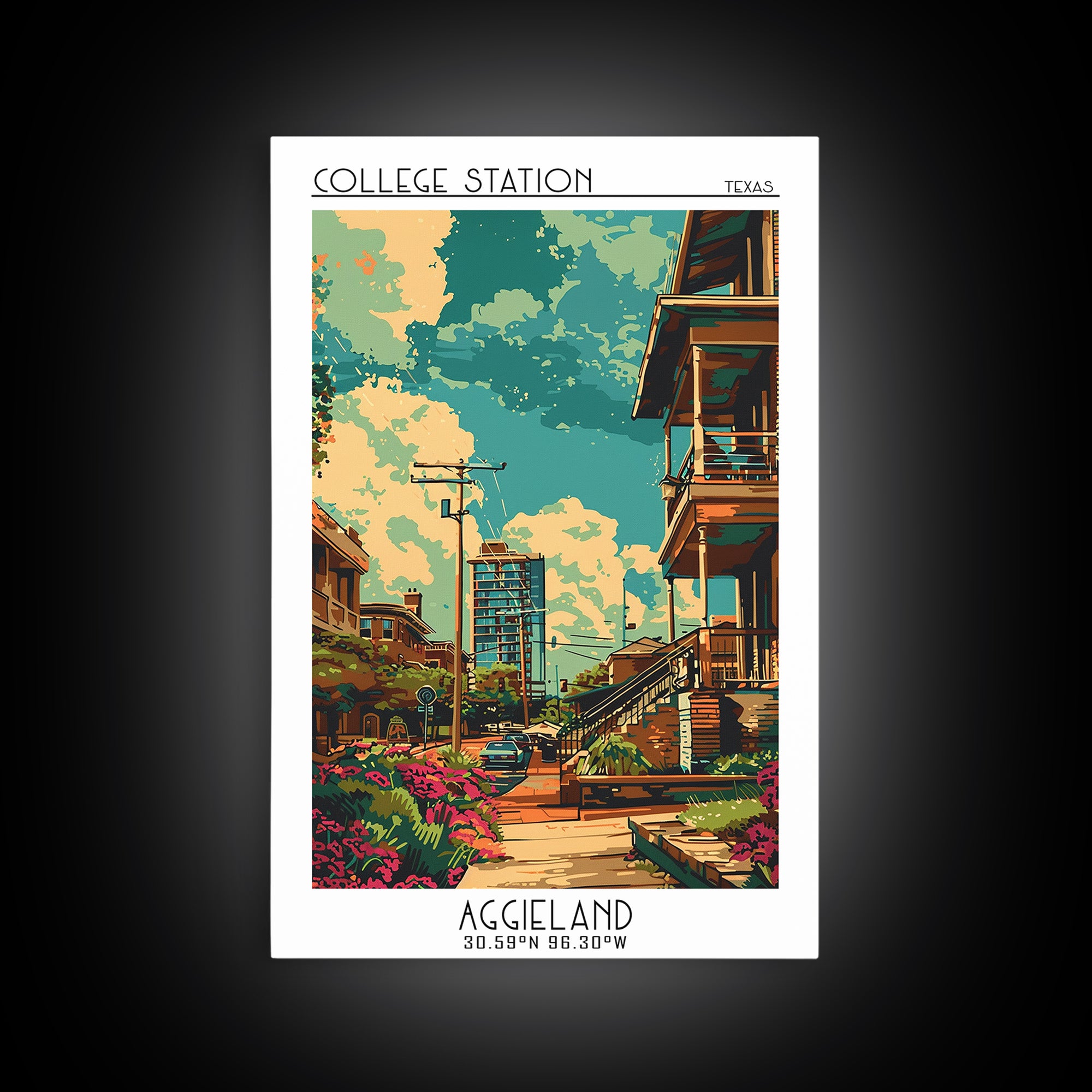 College Station Travel Poster, Framed Canvas Print, City Travel Poster, Travel Wall Art, Travel Print, Landscape Art, Travel Posters