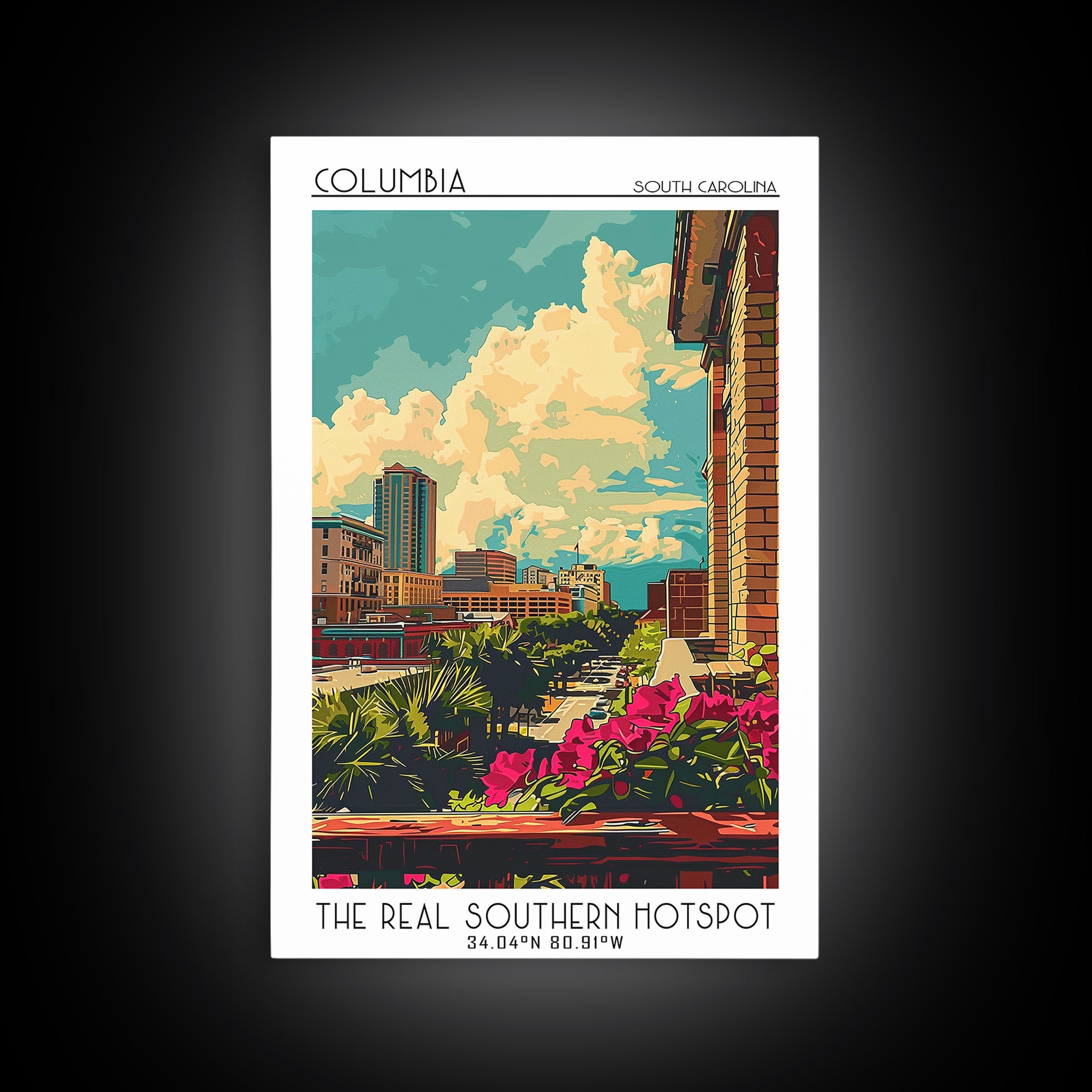 Columbia South Carolina Travel Poster, Canvas Print, Retro Travel Poster, City Wall Art, Poster Art, Travel Decor, City Illustration