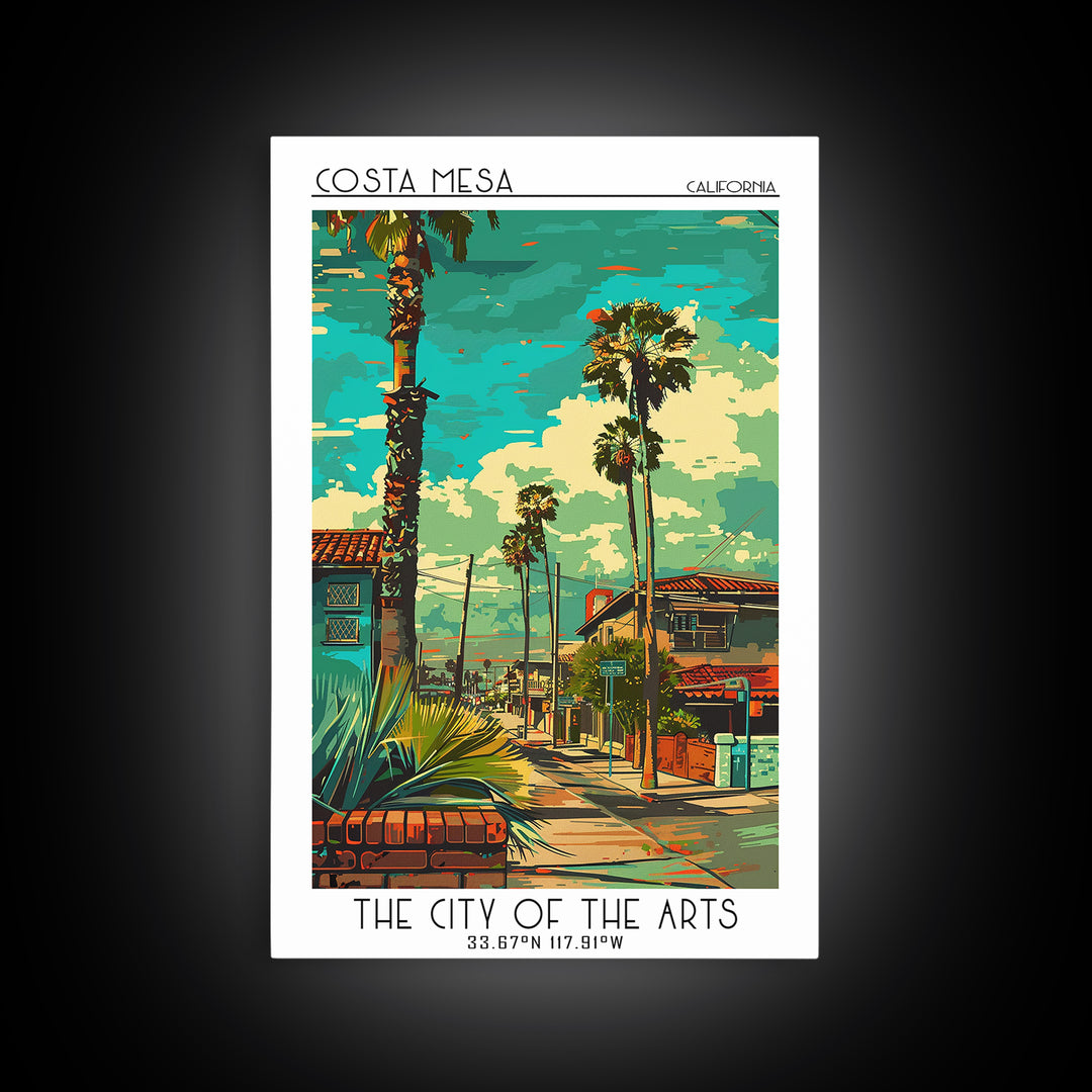 Costa Mesa Travel Poster, Canvas Print, Retro Travel Poster, City Wall Art, Watercolor Cityscape, City Travel Poster, Travel Posters
