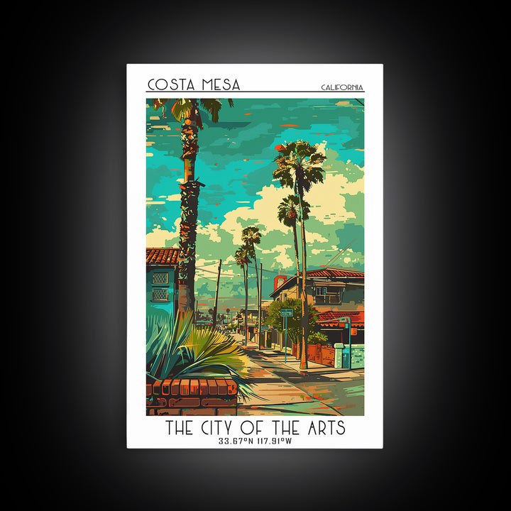 Costa Mesa Travel Poster, Canvas Print, Retro Travel Poster, City Wall Art, Watercolor Cityscape, City Travel Poster, Travel Posters