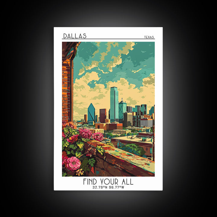 Dallas Travel Poster, Canvas Print, Retro Travel Poster, City Wall Art, Poster Print, Travel Decor, Minimalist Poster, Travel Prints