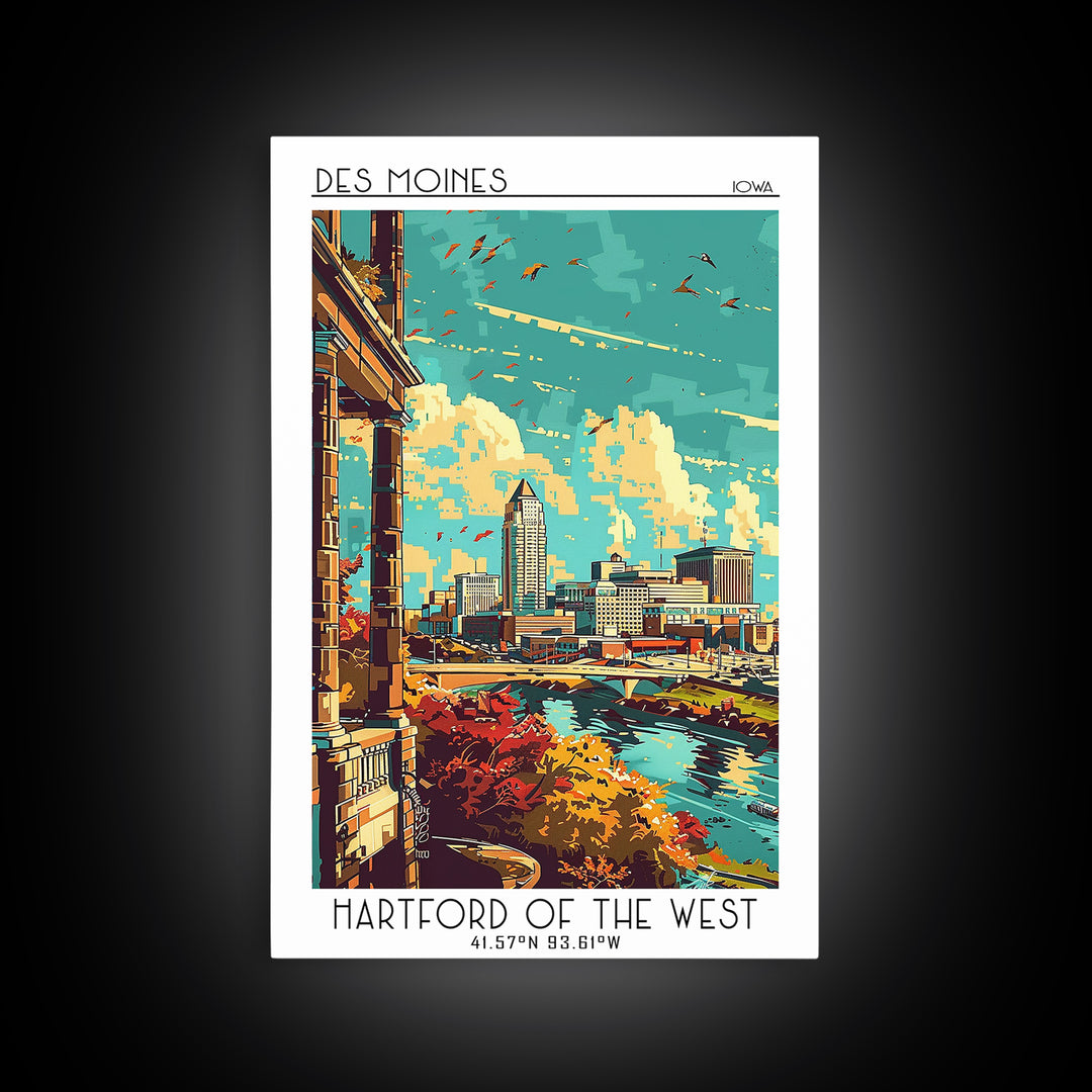 Des Moines Travel Poster, Canvas Print, City Art Print, Travel Wall Art, Travel Prints, Gallery Wall Set, Travel Decor, Travel Print