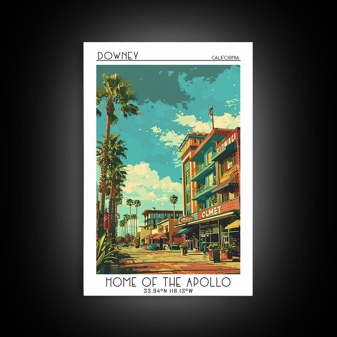 Downey Travel Poster, Framed Canvas Print, City Art Print, Travel Wall Art, Vintage Posters, Retro Travel Print, Retro Travel Poster