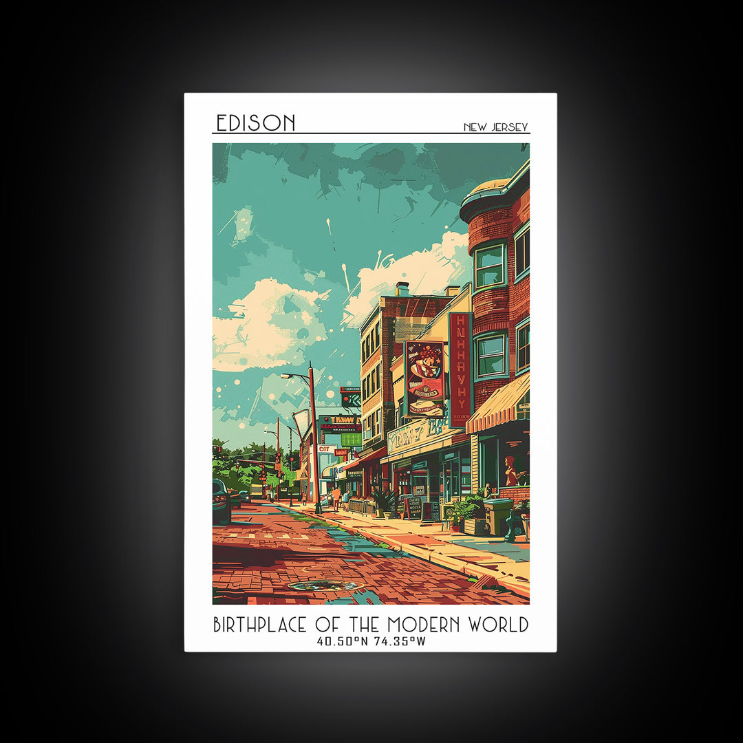 Edison Travel Poster, Canvas Print, Travel Wall Art, City Wall Art, Home Decor, Travel Wall Decor, Fine Art Print, City Illustration