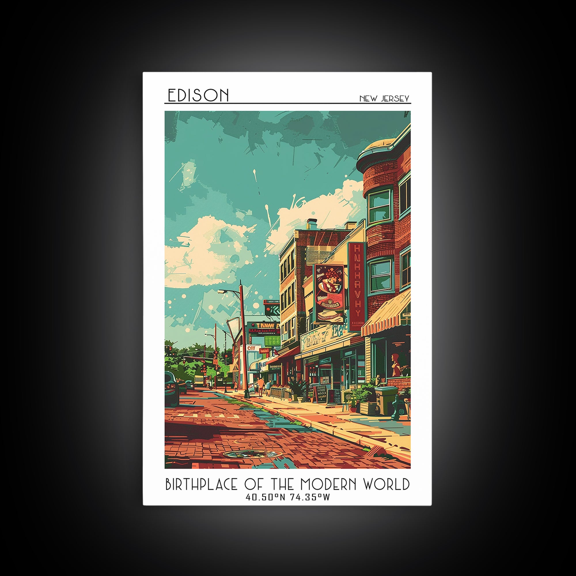 Edison Travel Poster, Canvas Print, Travel Wall Art, City Wall Art, Home Decor, Travel Wall Decor, Fine Art Print, City Illustration