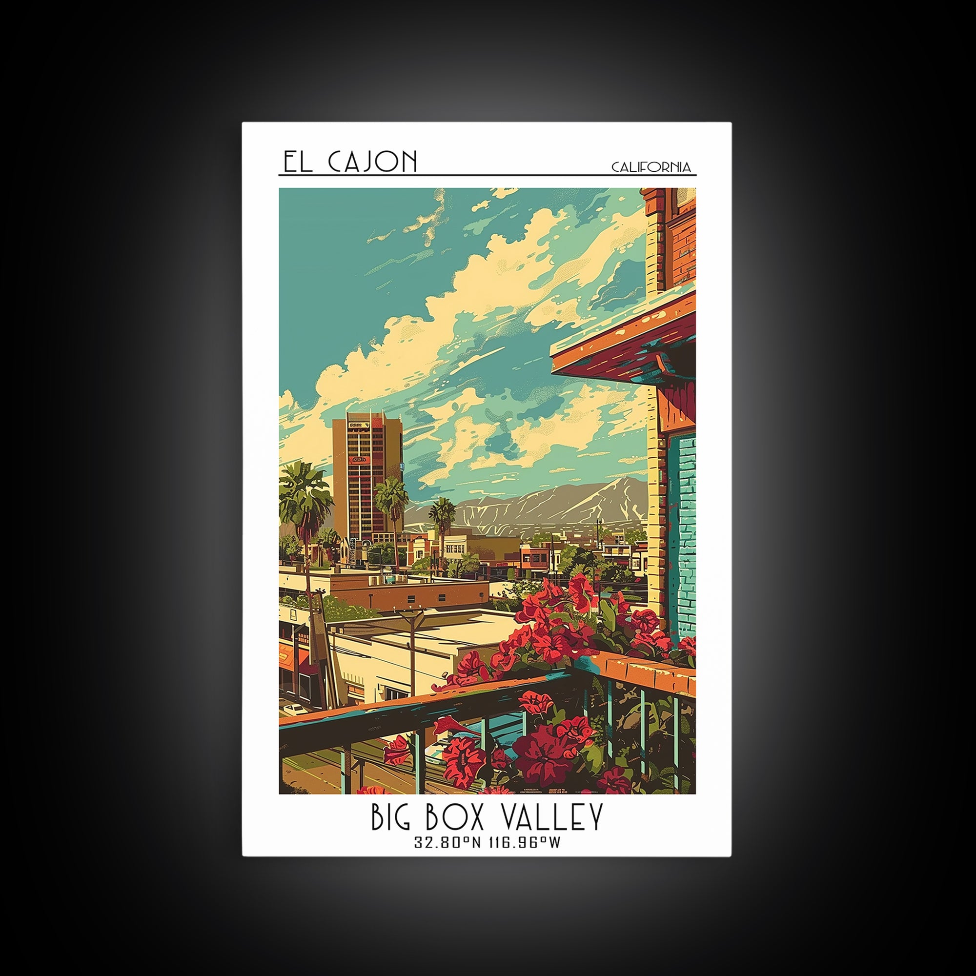 El Cajon Travel Poster, Framed Canvas Print, Travel Wall Art, City Wall Art, Poster Art, Art Print, Travel Art Print, Retro Wall Art