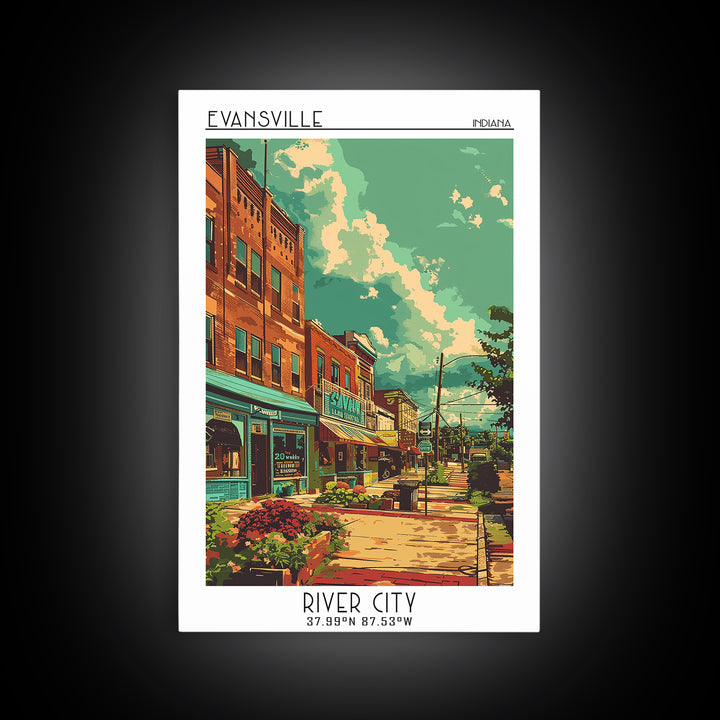 Evansville Travel Poster, Framed Canvas Print, Vintage Travel Print, City Wall Art, Travel Print, Vintage Posters, City Illustration