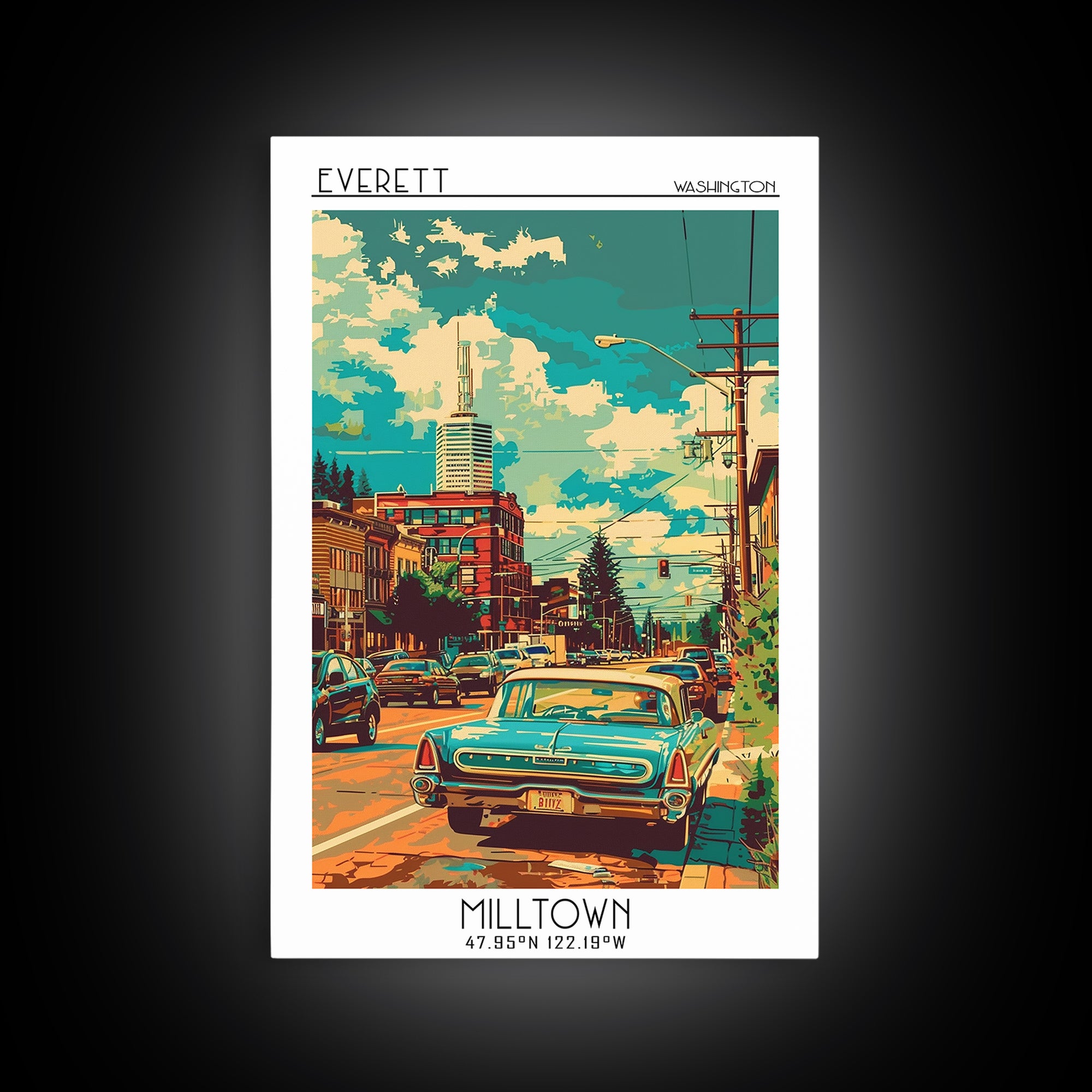 Everett Travel Poster, Framed Canvas Print, Travel Wall Art, City Wall Art, City Travel Poster, Vintage Travel Print, Vintage Travel