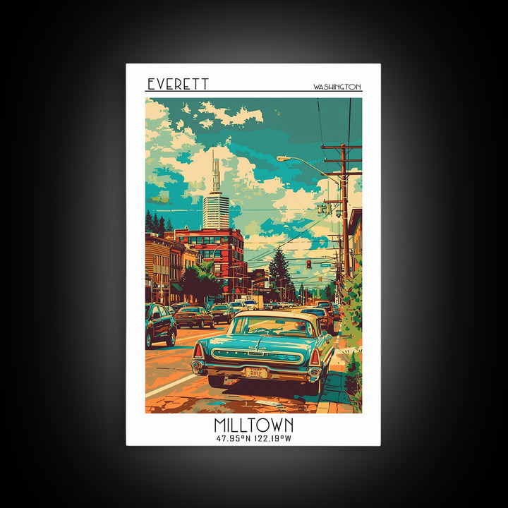 Everett Travel Poster, Framed Canvas Print, Travel Wall Art, City Wall Art, City Travel Poster, Vintage Travel Print, Vintage Travel