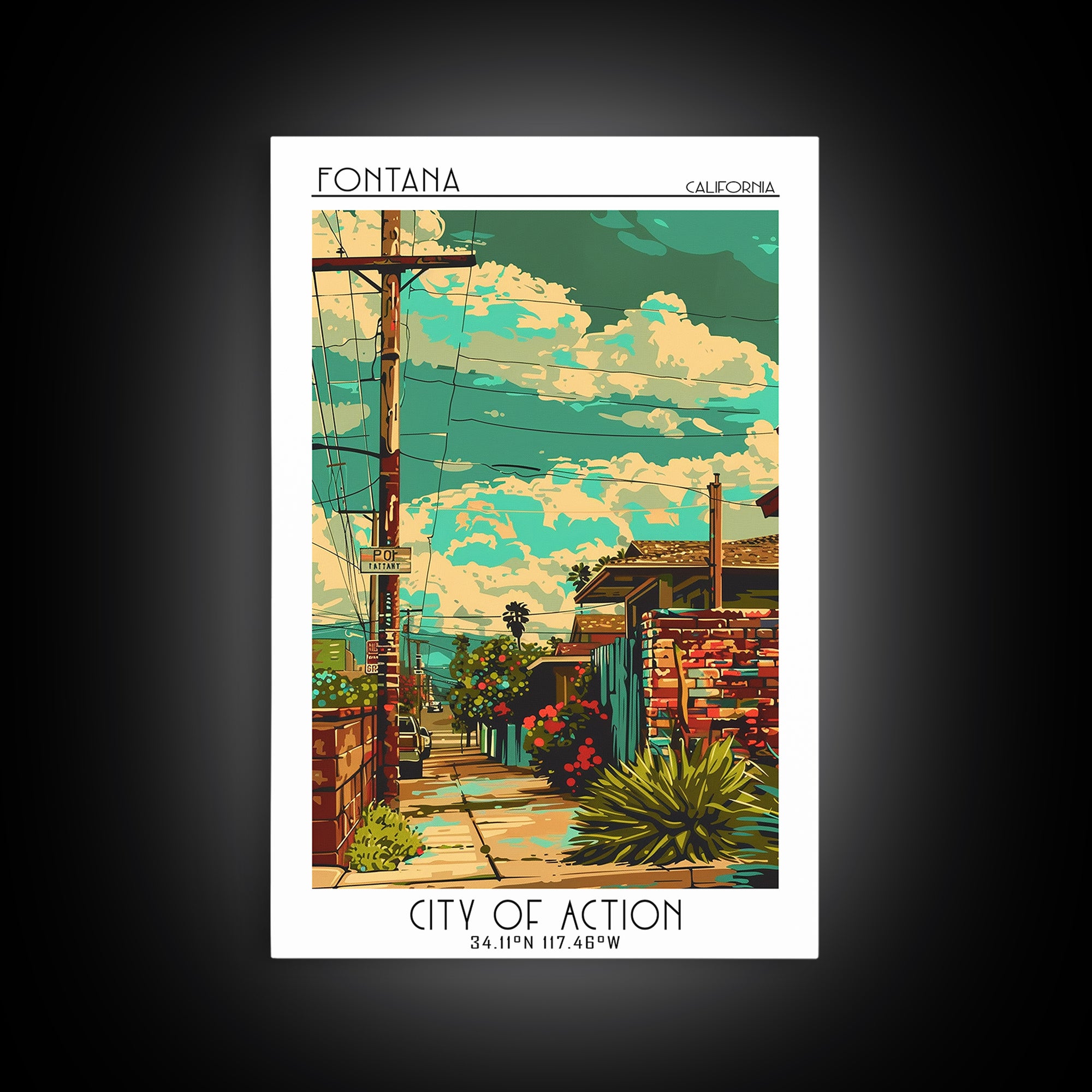Fontana Travel Poster, Framed Canvas Print, Travel Wall Art, City Wall Art, Travel Print, Poster Print, Travel Decor, Retro Wall Art