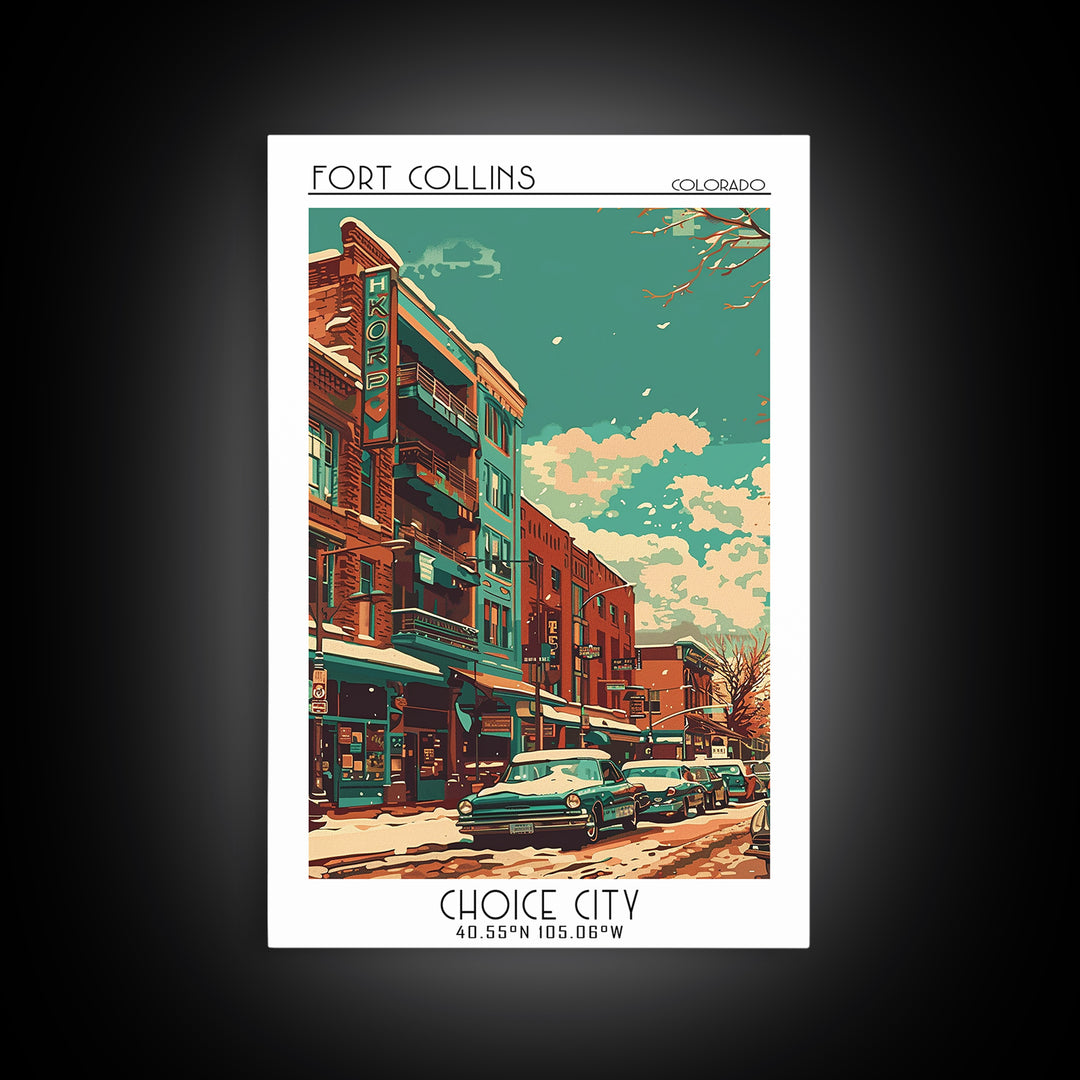 Fort Collins Travel Poster, Framed Canvas Print, Poster Print, Travel Wall Art, Vintage Travel Print, Living Room Wall Art, Wall Art
