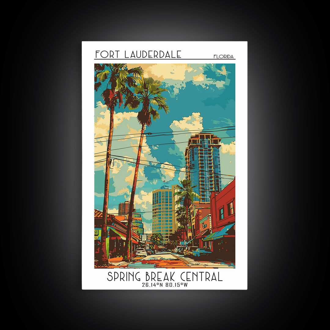 Fort Lauderdale Travel Poster, Canvas Print, City Travel Poster, Travel Wall Art, Wanderlust Gift, Retro Wall Art, Minimalist Poster