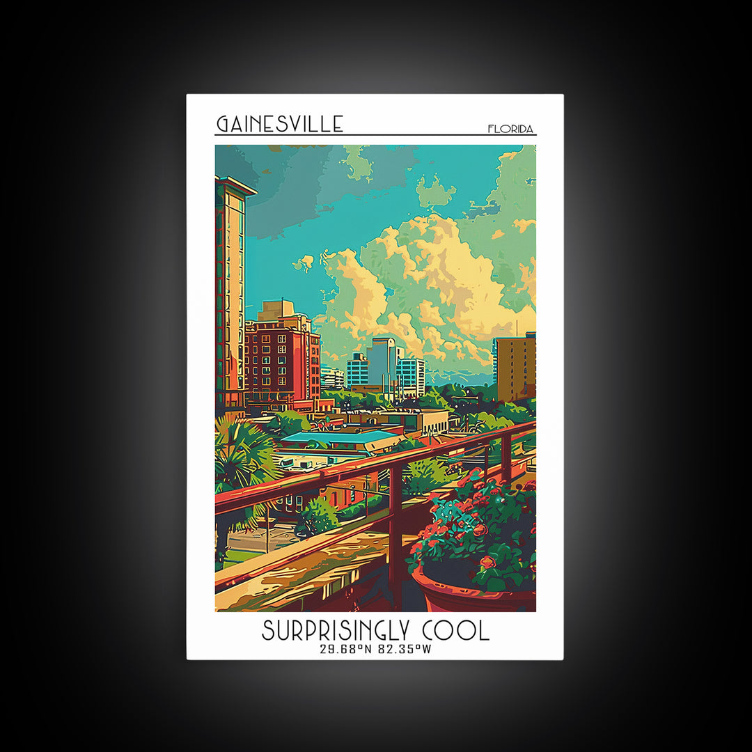 Gainesville Travel Poster, Canvas Print, Retro Wall Art, Travel Print, City Wall Art, City Illustration, Travel Decor, Landscape Art