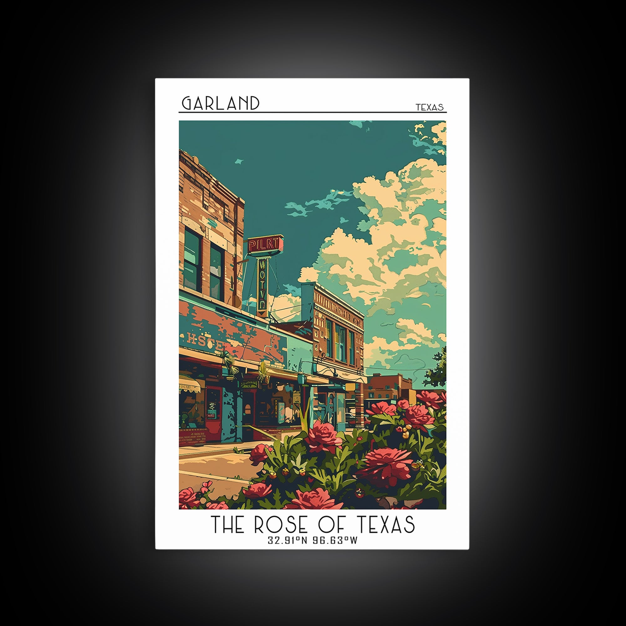 Garland Travel Poster, Canvas Print, Retro Travel Poster, City Wall Art, Travel Wall Decor, Retro Travel Print, Living Room Wall Art