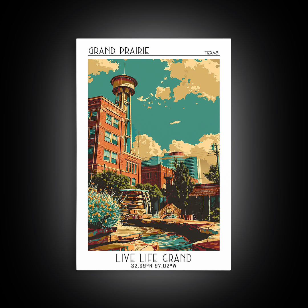 Grand Prairie Travel Poster, Framed Canvas Print, Retro Wall Art, Travel Print, Vintage City Poster, Gallery Wall Set, City Wall Art