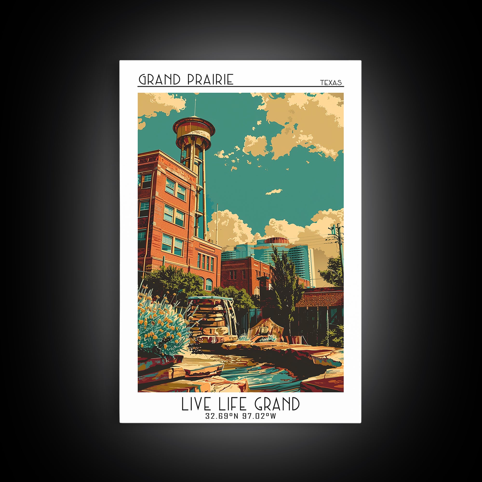 Grand Prairie Travel Poster, Framed Canvas Print, Retro Wall Art, Travel Print, Vintage City Poster, Gallery Wall Set, City Wall Art