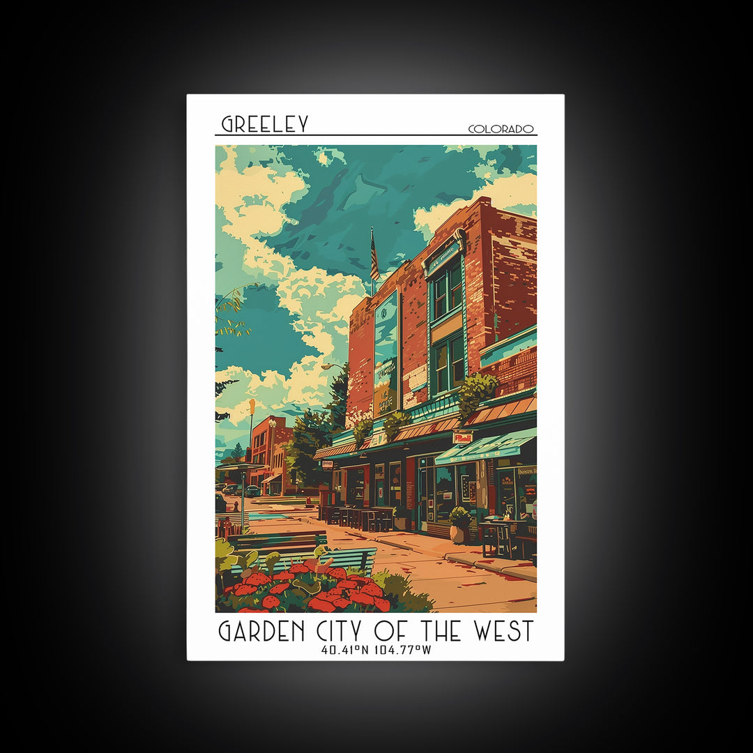 Greeley Travel Poster, Framed Canvas Print, Travel Wall Art, City Wall Art, Living Room Wall Art, Retro Travel Print, Vintage Poster
