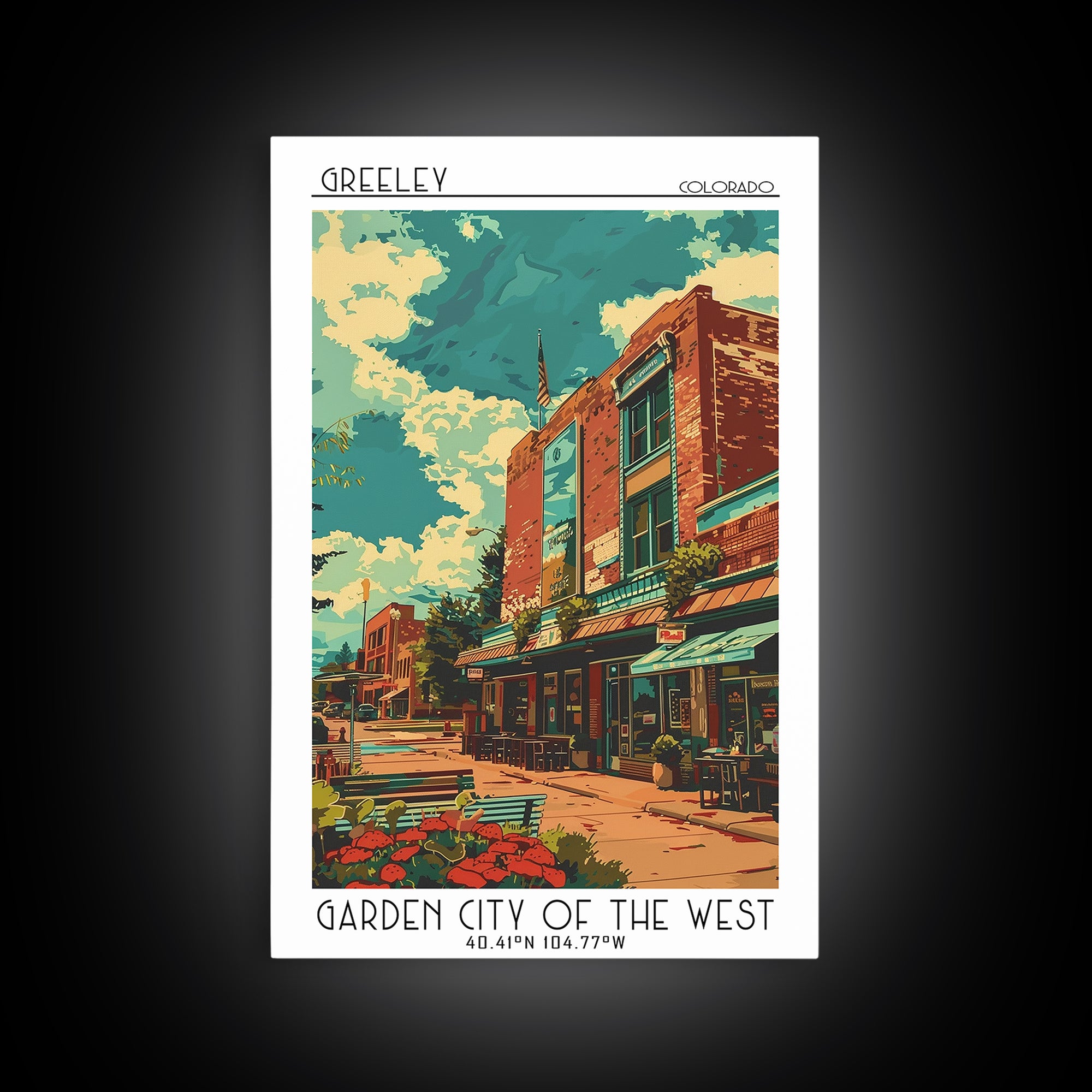 Greeley Travel Poster, Framed Canvas Print, Travel Wall Art, City Wall Art, Living Room Wall Art, Retro Travel Print, Vintage Poster