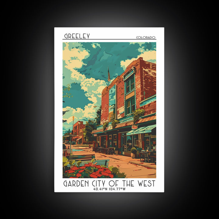Greeley Travel Poster, Framed Canvas Print, Travel Wall Art, City Wall Art, Living Room Wall Art, Retro Travel Print, Vintage Poster