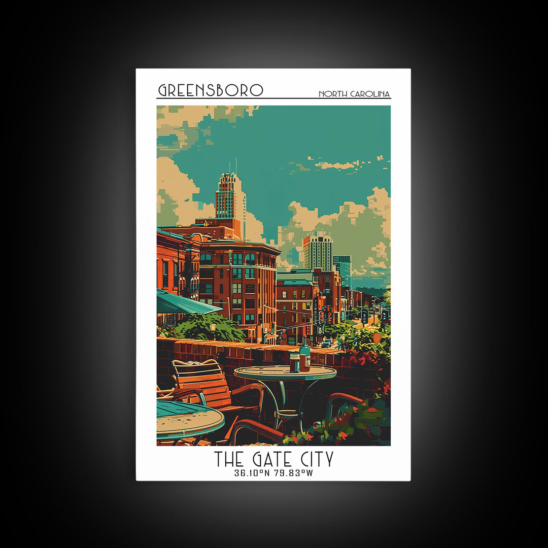 Greensboro Travel Poster, Framed Canvas Print, Retro Wall Art, Travel Print, Landscape Art, Poster Art, Wall Art, Retro Travel Print