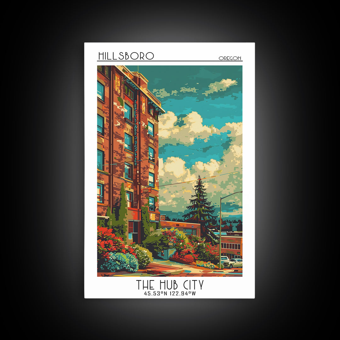 Hillsboro Travel Poster, Framed Canvas Print, City Travel Poster, Vintage City Poster, Wanderlust Gift, Travel Print, City Art Print