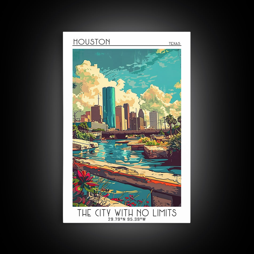 Houston Travel Poster, Canvas Print, City Travel Poster, Travel Wall Art, Art Print, Travel Print, Retro Travel Print, Landscape Art