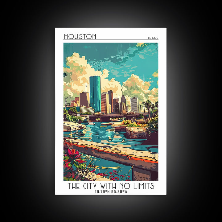 Houston Travel Poster, Canvas Print, City Travel Poster, Travel Wall Art, Art Print, Travel Print, Retro Travel Print, Landscape Art
