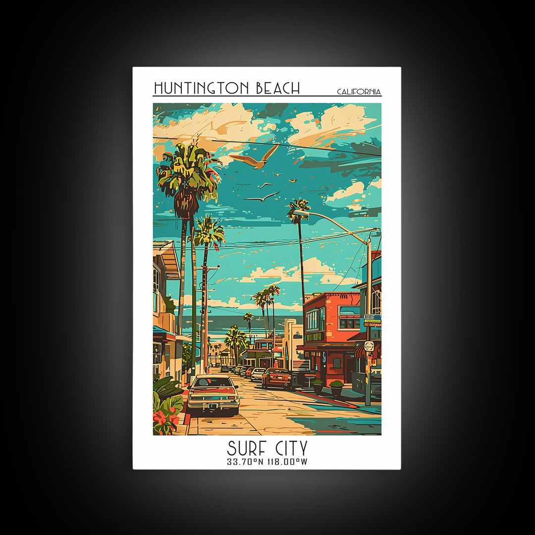 Huntington Beach Travel Poster, Canvas Print, City Travel Poster, Travel Wall Art, Travel Art Print, Home Office Decor, Poster Print