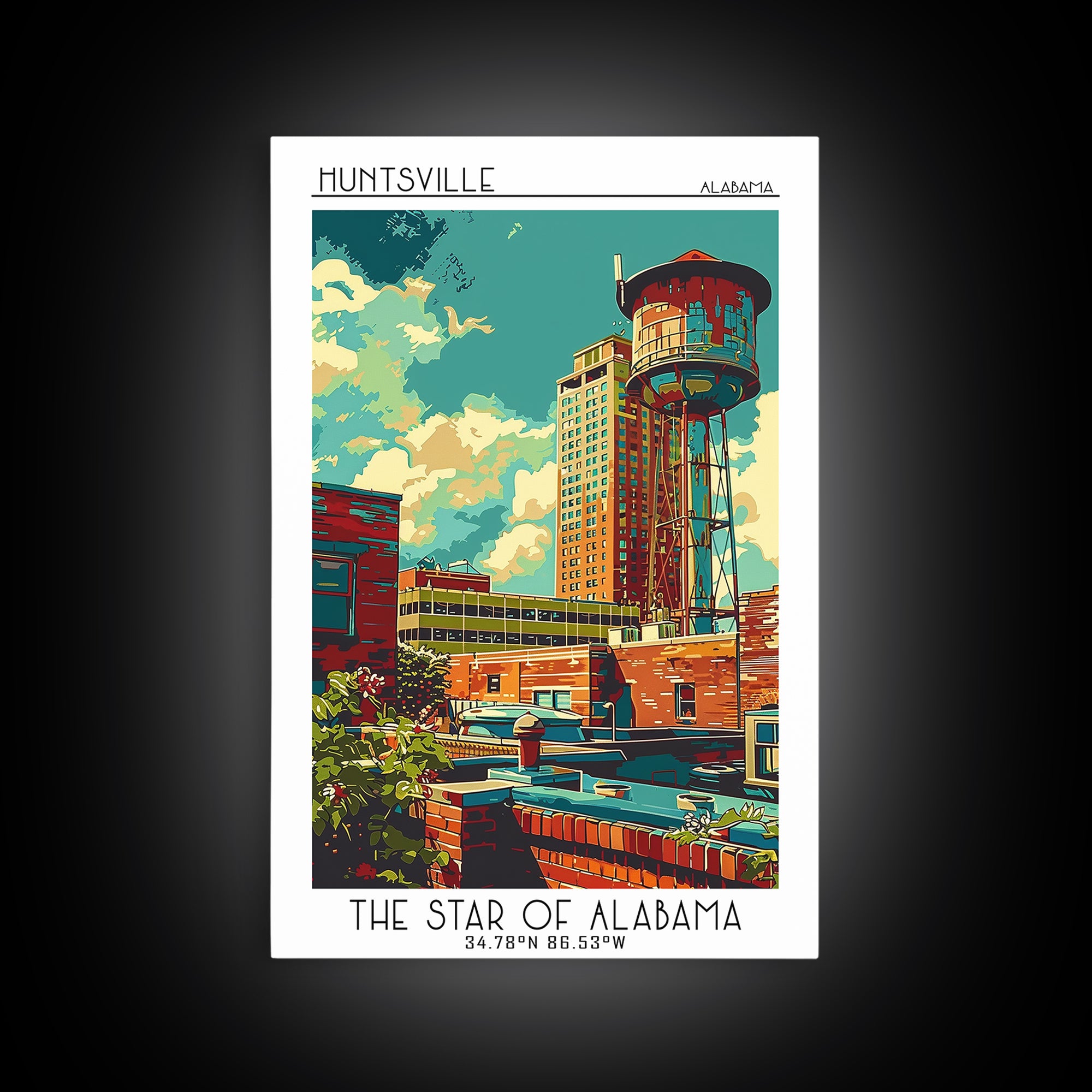 Huntsville Travel Poster, Canvas Print, Poster Print, Travel Wall Art, Travel Wall Decor, Wall Art, Travel Print, Retro Travel Print