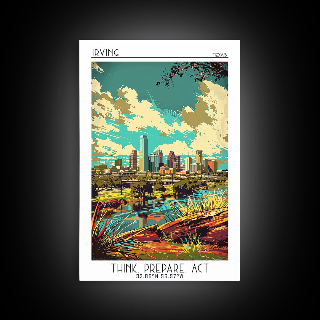 Irving Travel Poster, Framed Canvas Print, City Travel Poster, Vintage City Poster, Retro Wall Art, Retro Travel Print, Poster Print