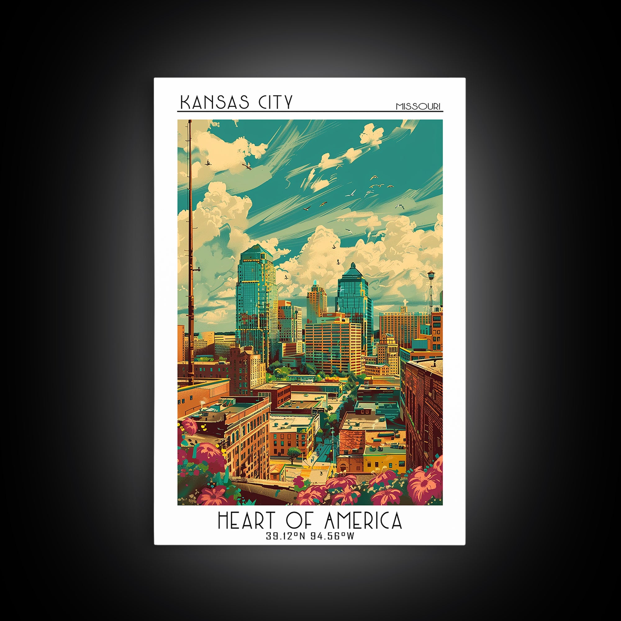 Kansas City Missouri Travel Poster, Canvas Print, City Art Print, Travel Wall Art, Landscape Art, Vintage Travel, City Travel Poster