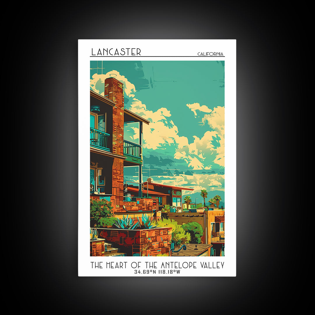 Lancaster Travel Poster, Framed Canvas Print, Vintage Travel Print, City Wall Art, Landscape Art, Minimalist Poster, Travel Wall Art