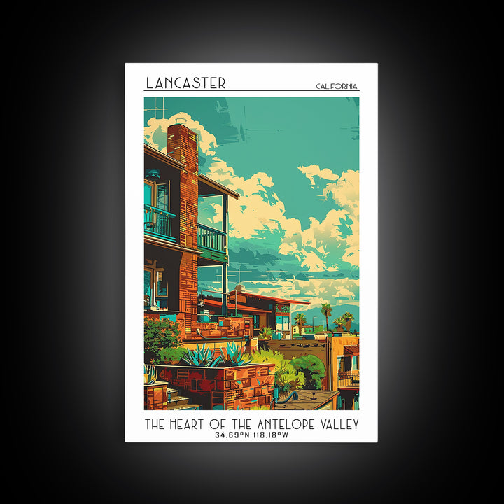 Lancaster Travel Poster, Framed Canvas Print, Vintage Travel Print, City Wall Art, Landscape Art, Minimalist Poster, Travel Wall Art