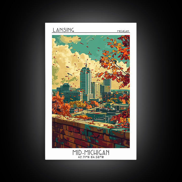 Lansing Travel Poster, Canvas Print, City Travel Poster, Vintage City Poster, Living Room Wall Art, Landscape Art, City Illustration