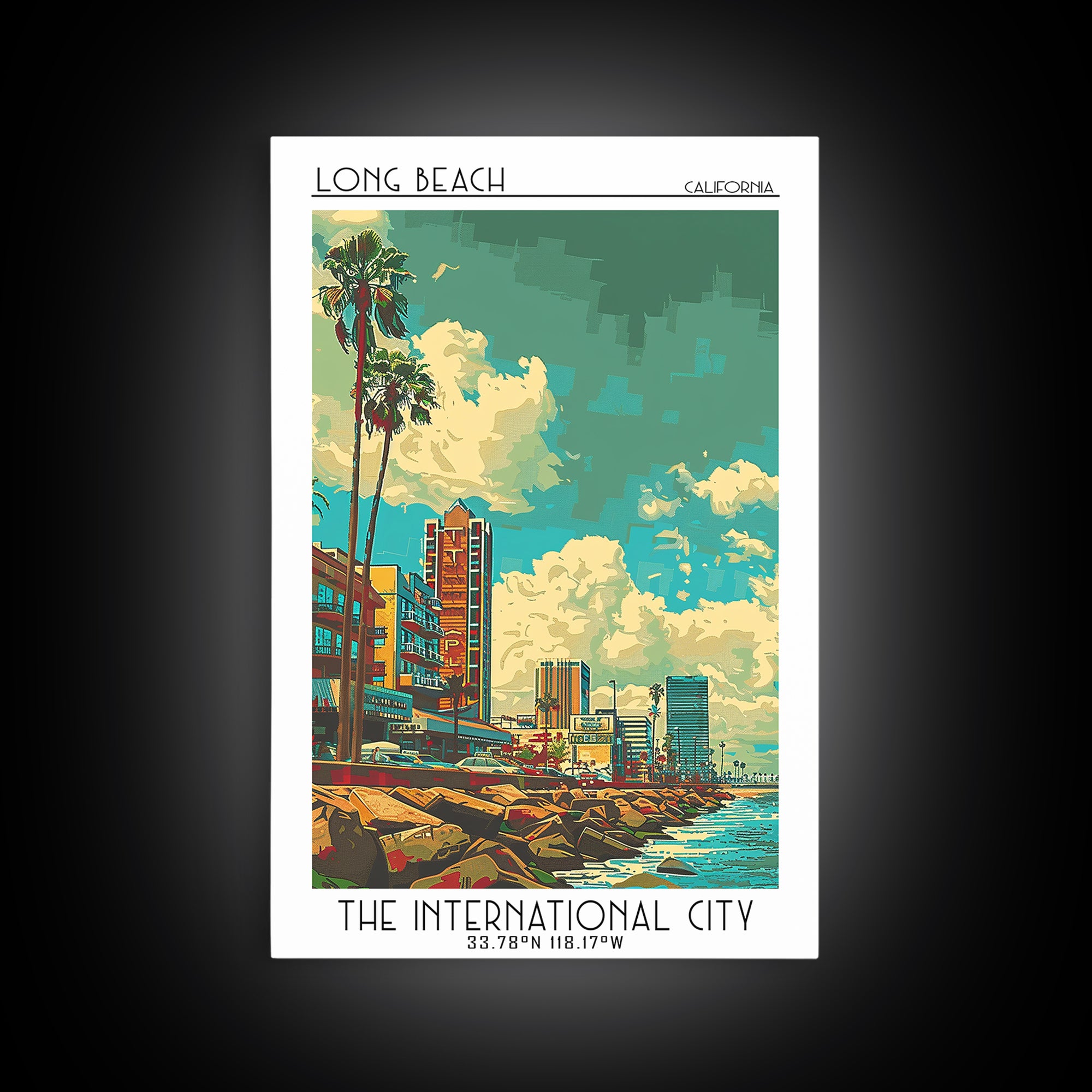 Long Beach Travel Poster, Framed Canvas Print, Travel Wall Art, City Wall Art, City Art Print, Vintage Posters, Mid Century Wall Art