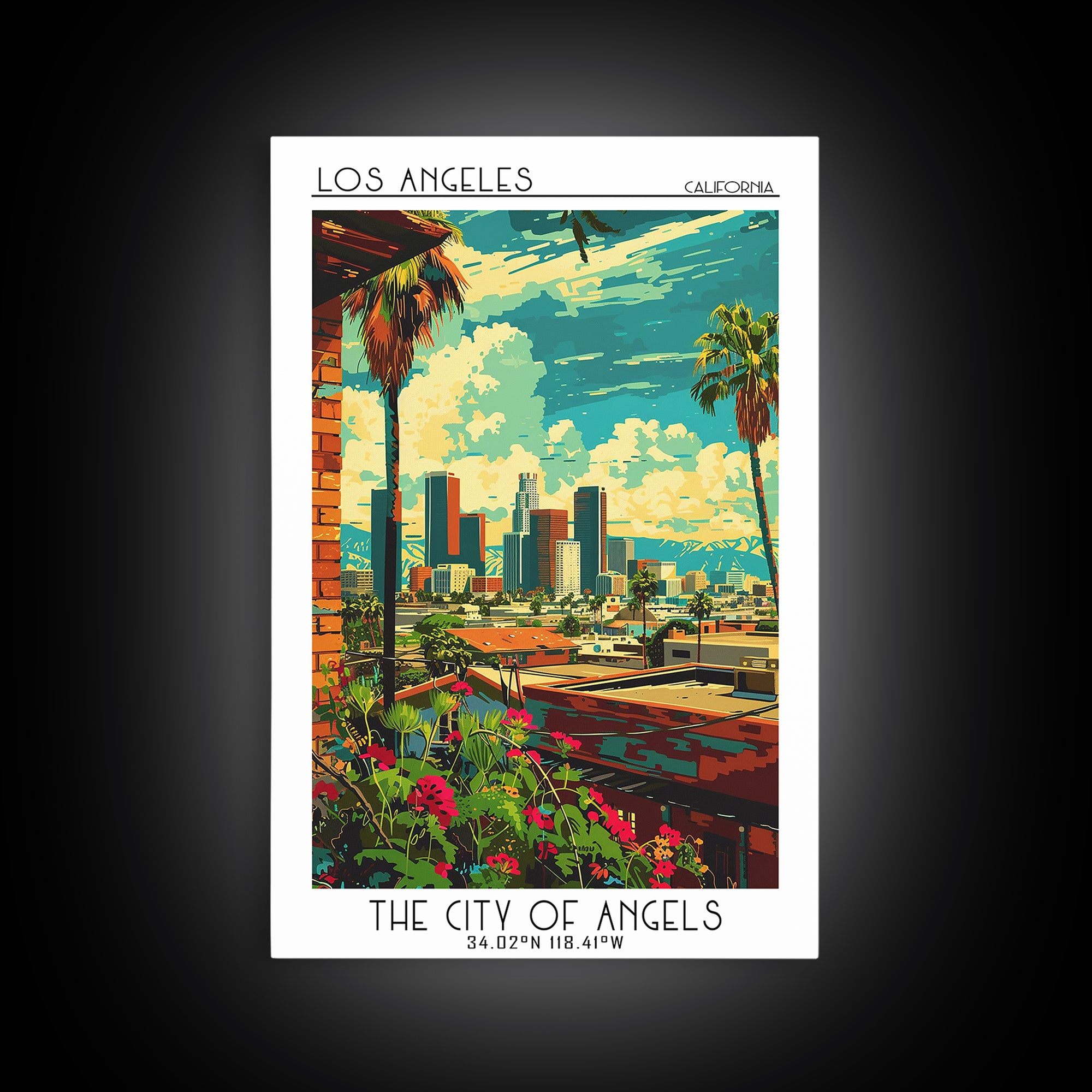 Los Angeles Travel Poster, Framed Canvas Print, Retro Wall Art, Travel Print, Wanderlust Gift, Vintage City Poster, Gallery Wall Set