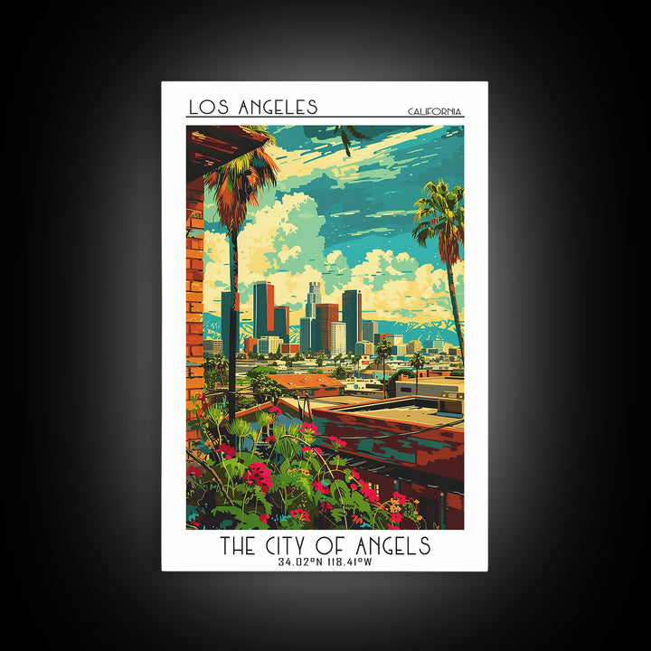 Los Angeles Travel Poster, Framed Canvas Print, Retro Wall Art, Travel Print, Wanderlust Gift, Vintage City Poster, Gallery Wall Set