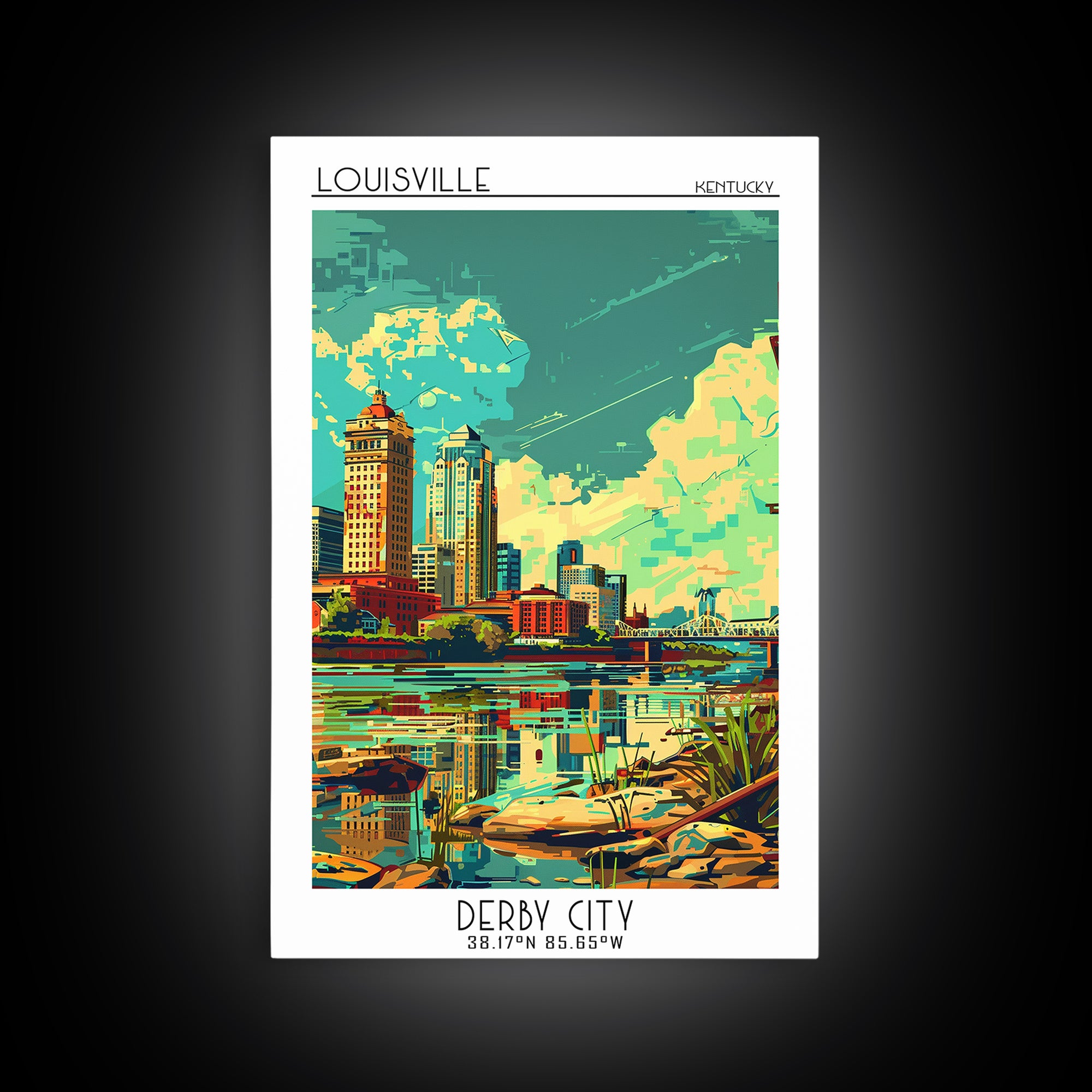 Louisville Travel Poster, Framed Canvas Print, City Travel Poster, Travel Wall Decor, City Art Print, Wall Art, Watercolor Cityscape
