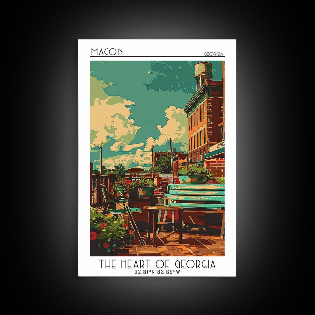 Macon Travel Poster, Canvas Print, City Travel Poster, Travel Wall Decor, Living Room Wall Art, Watercolor Cityscape, Retro Wall Art