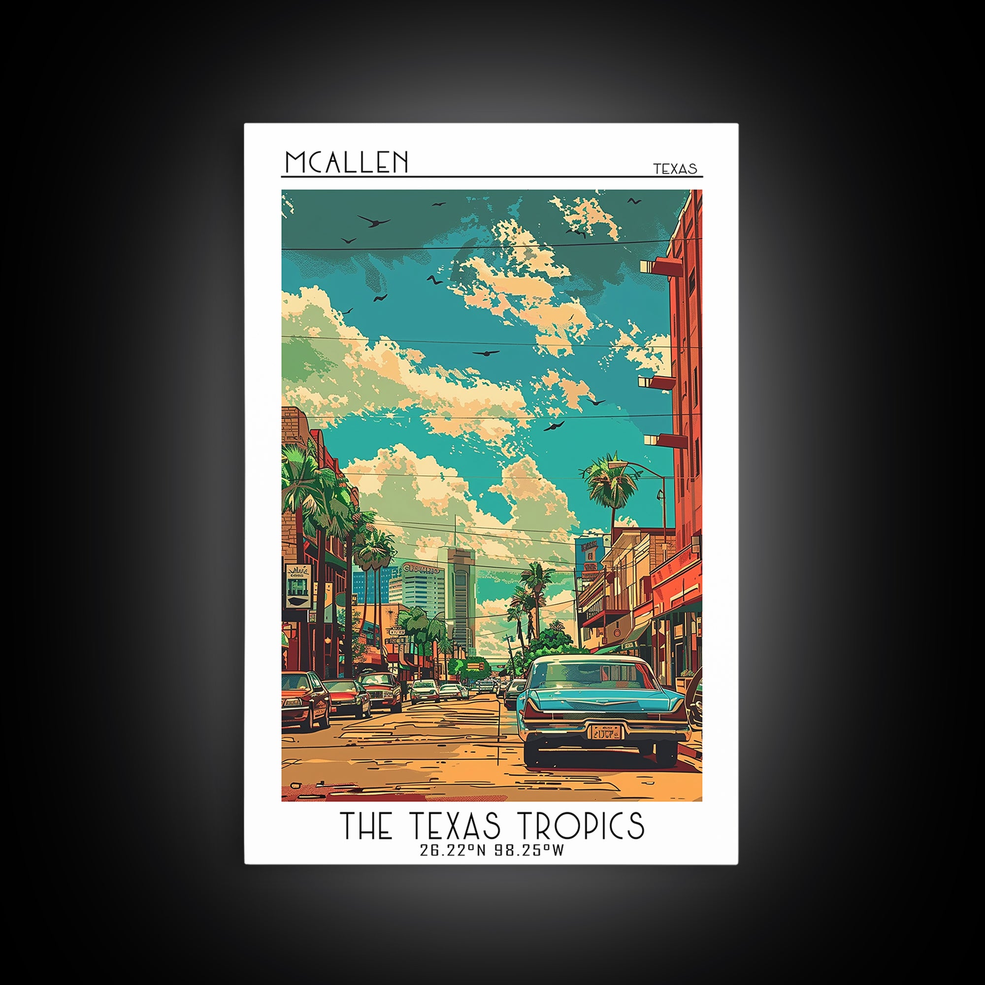 McAllen Travel Poster, Framed Canvas Print, Travel Art Print, Modern Wall Decor, City Illustration, Gallery Wall Set, Fine Art Print
