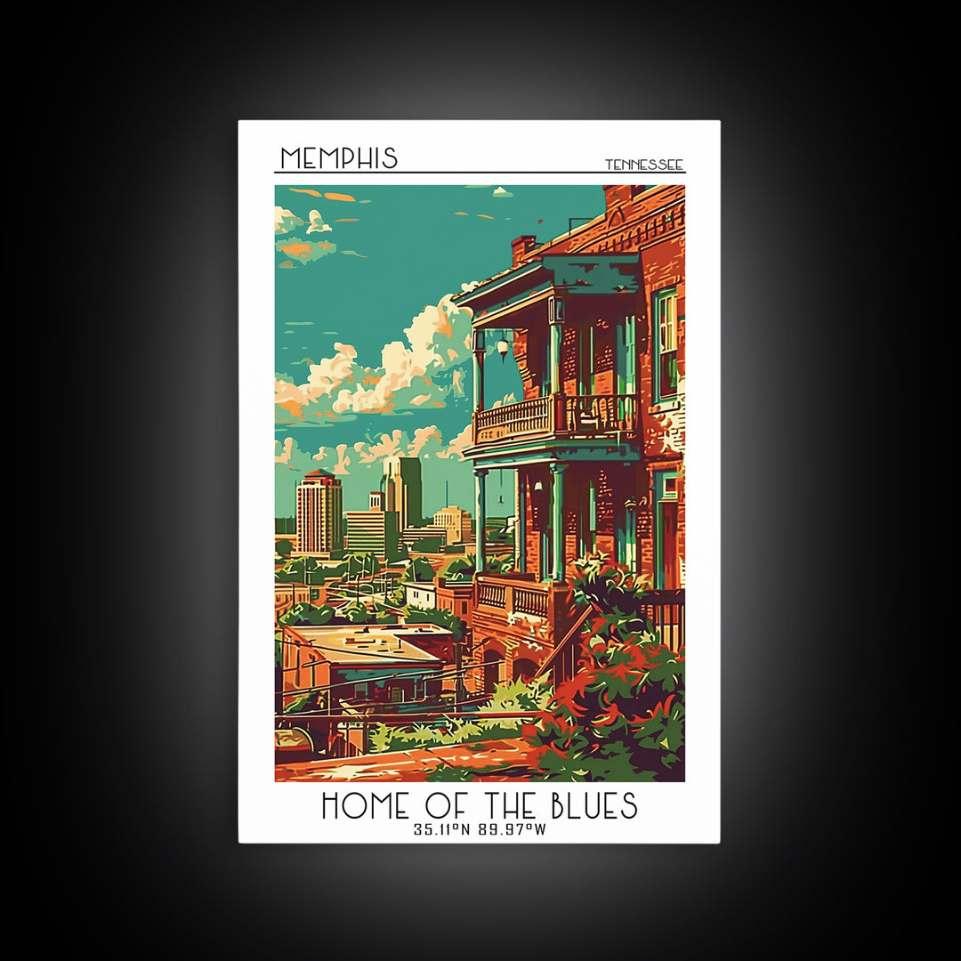 Memphis Travel Poster, Framed Canvas Print, Travel Prints, Landscape Art, City Travel Poster, City Illustration, Vintage City Poster