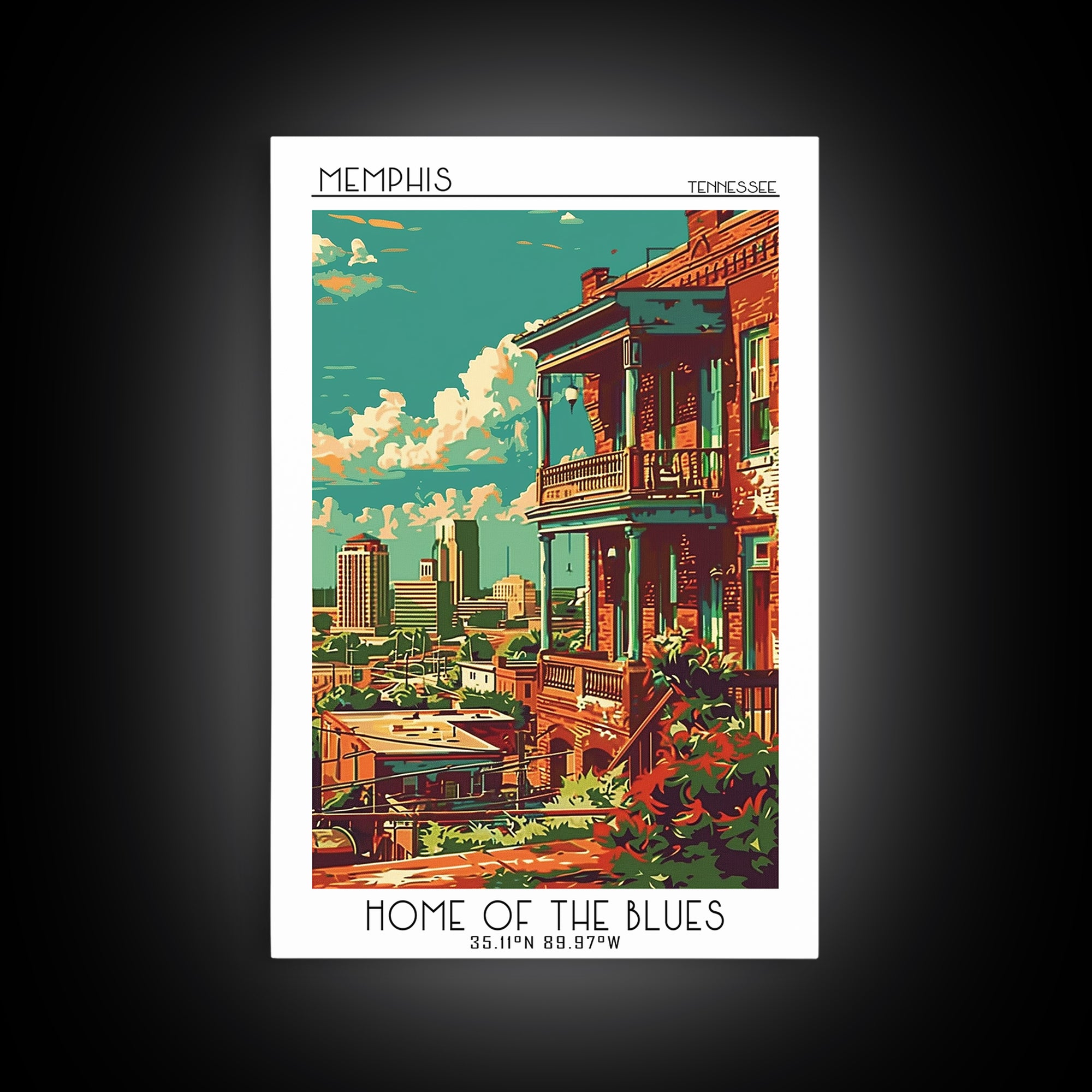 Memphis Travel Poster, Framed Canvas Print, Travel Prints, Landscape Art, City Travel Poster, City Illustration, Vintage City Poster