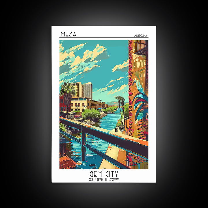 Mesa Travel Poster, Framed Canvas Print, Vintage Travel Print, City Wall Art, Fine Art Print, Minimalist Poster, Retro Travel Poster