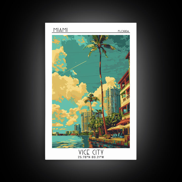 Miami Travel Poster, Framed Canvas Print, Poster Print, Travel Wall Art, Colorful Wall Art, Retro Travel Print, Wall Art, Poster Art