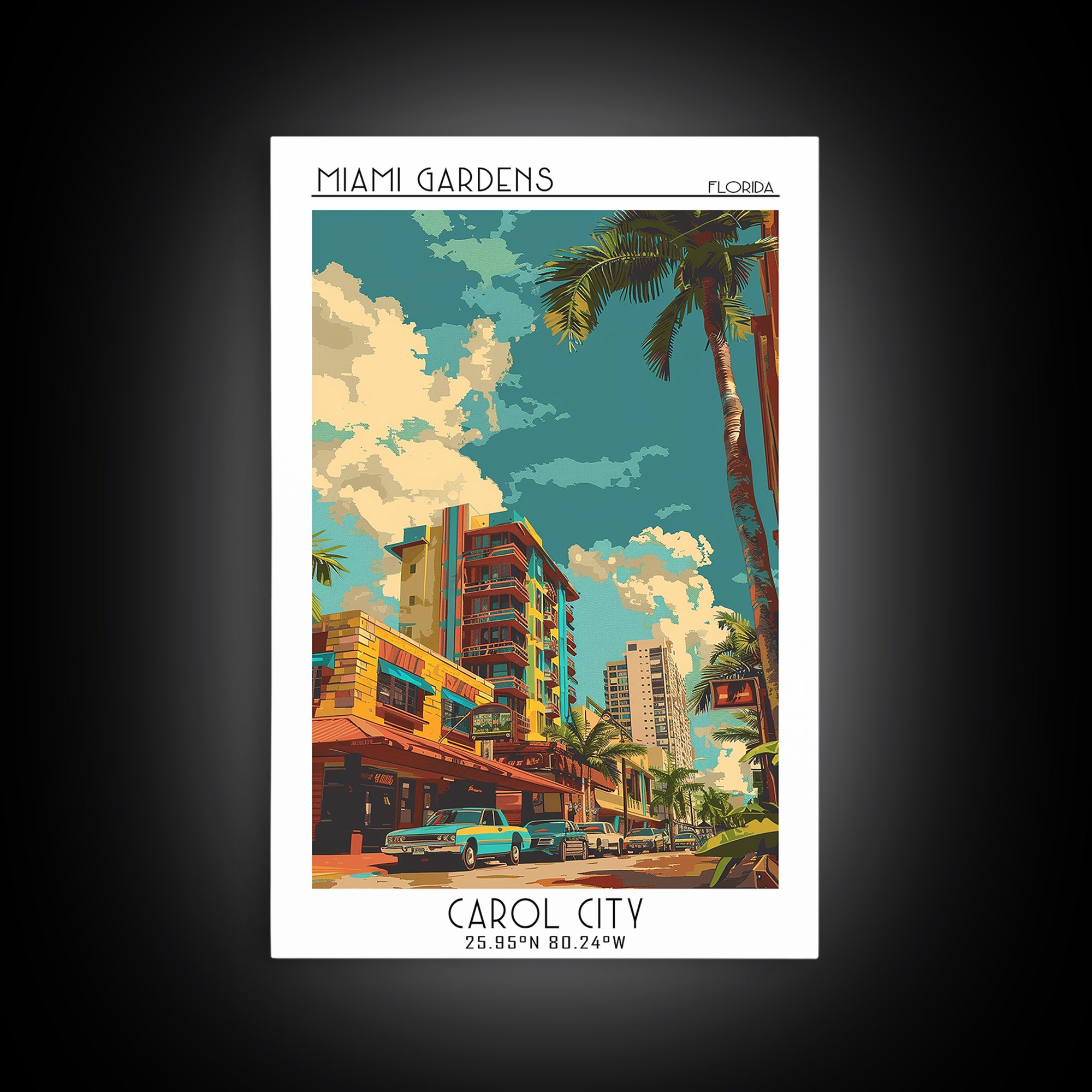 Miami Gardens Travel Poster, Canvas Print, Vintage Travel Print, City Wall Art, Vintage City Poster, City Illustration, Travel Print