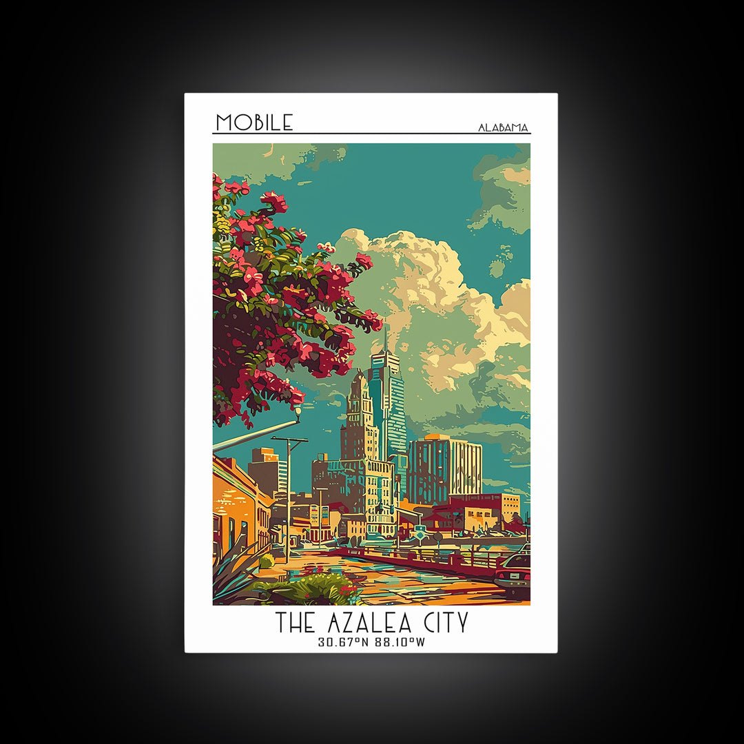Mobile Travel Poster, Canvas Print, Travel Art Print, Modern Wall Decor, Art Print, Travel Prints, Colorful Wall Art, City Art Print