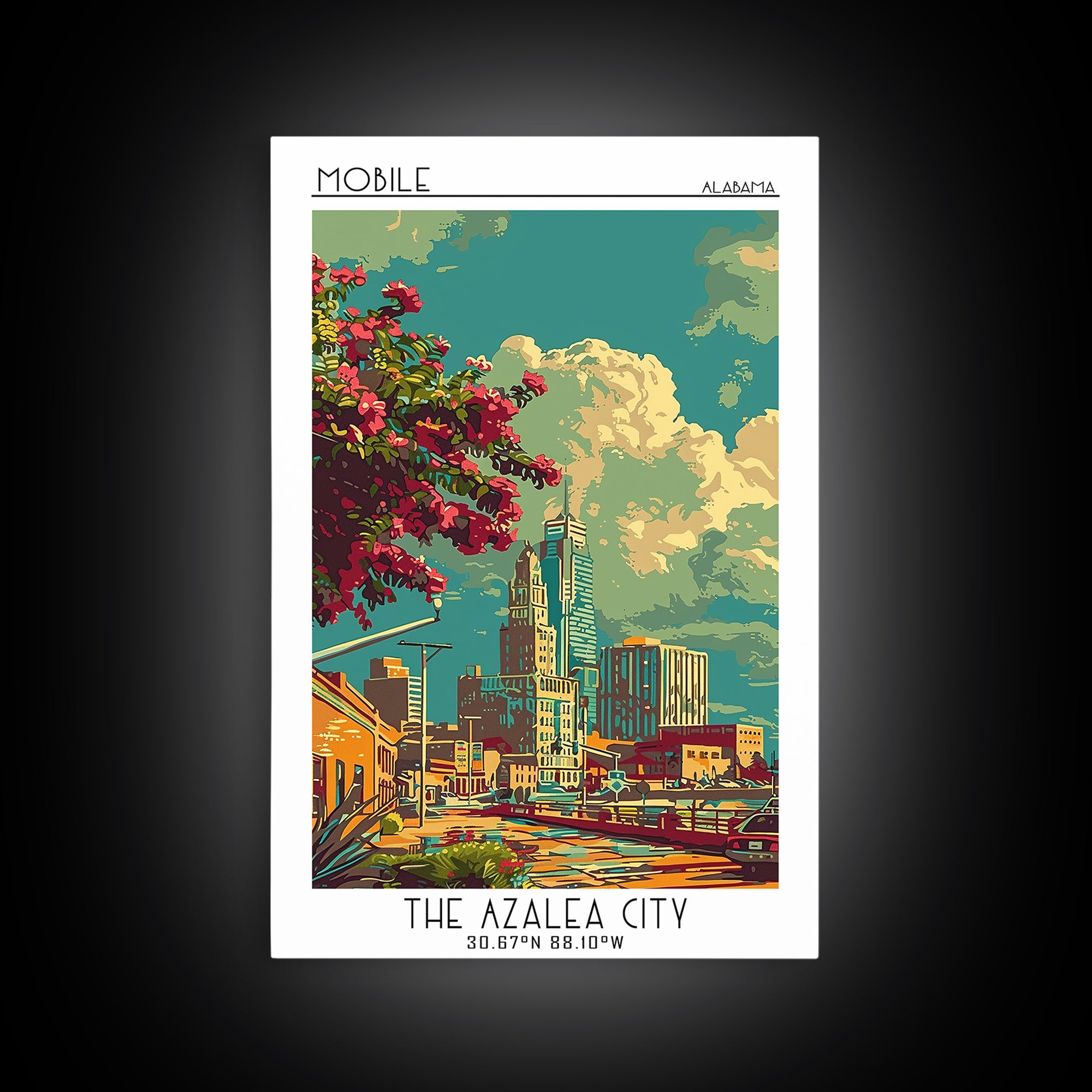 Mobile Travel Poster, Canvas Print, Travel Art Print, Modern Wall Decor, Art Print, Travel Prints, Colorful Wall Art, City Art Print