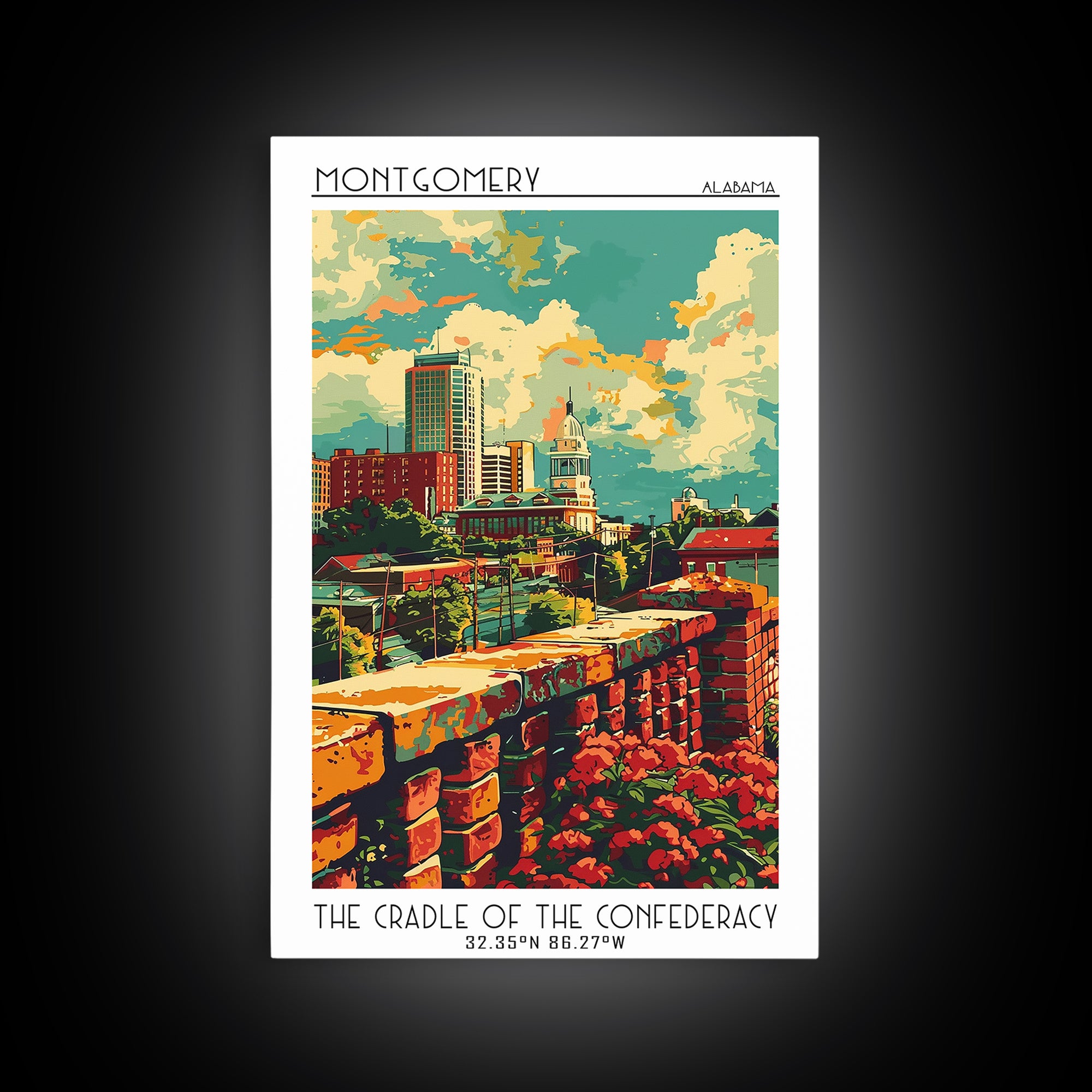 Montgomery Travel Poster, Framed Canvas Print, City Travel Poster, Travel Wall Art, Landscape Art, Fine Art Print, City Illustration