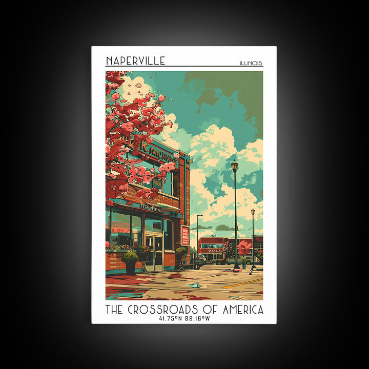 Naperville Travel Poster, Canvas Print, Retro Travel Poster, City Wall Art, City Art Print, Retro Travel Print, Living Room Wall Art